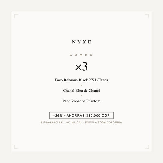 Combo x3 · Paco Rabanne Black XS L’Exces + Chanel Bleu de Chanel + Pac