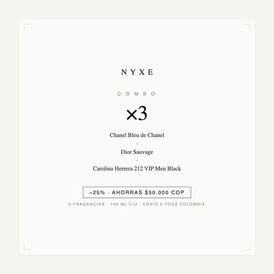 Combo x3 · Chanel Bleu de Chanel + Dior Sauvage + Carolina Herrera 212