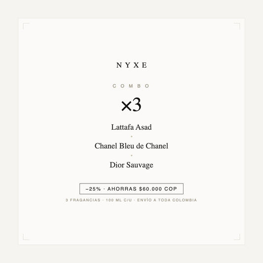 Combo x3 · Lattafa Asad + Chanel Bleu de Chanel + Dior Sauvage