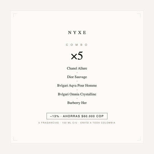 Combo x5 · Chanel Allure + Dior Sauvage + Bvlgari Aqva Pour Homme + Bv