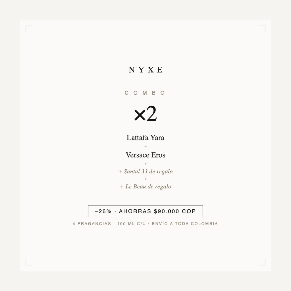 Combo x2 · Lattafa Yara + Versace Eros (con Santal 33 y Le Beau)
