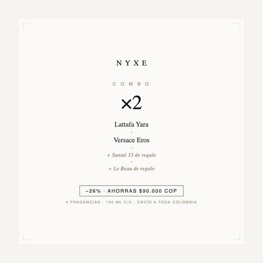Combo x2 · Lattafa Yara + Versace Eros (con Santal 33 y Le Beau)