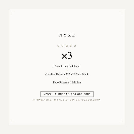 Combo x3 · Chanel Bleu de Chanel + Carolina Herrera 212 VIP Men Black 