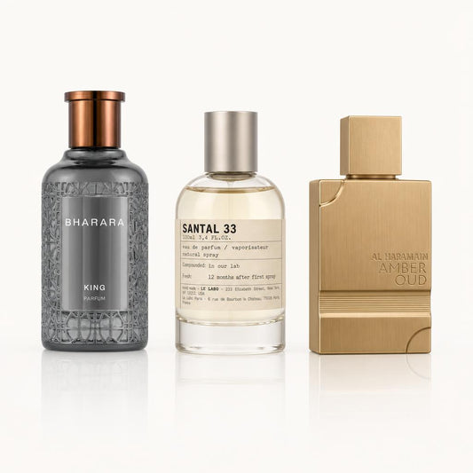 Combo x3 · Bharara King + Le Labo Santal 33 + Al Haramain Amber Oud Go